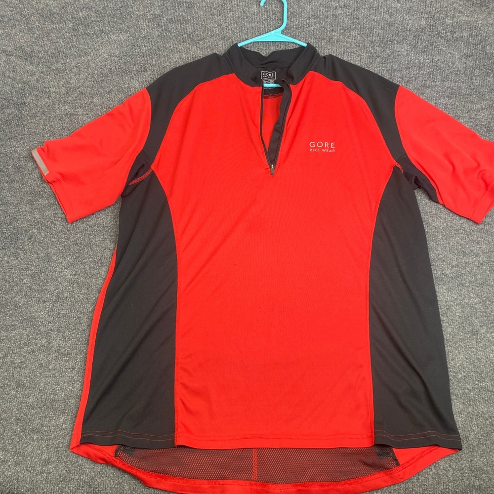 Gore Bike Wear Mens XXL Red Black Short Sleeve 1/4 Zip Cycling Jersey Pockets